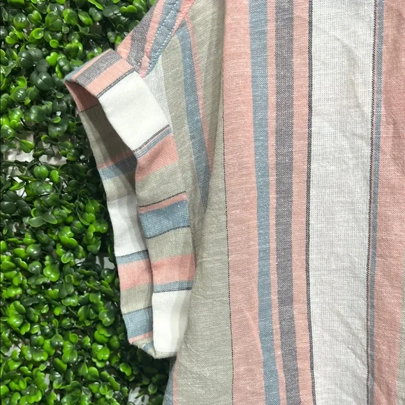 Sanctuary Borrego Tie Button Down Sierra Stripe Shirt size Medium Cotton Linen - Picture 3 of 7